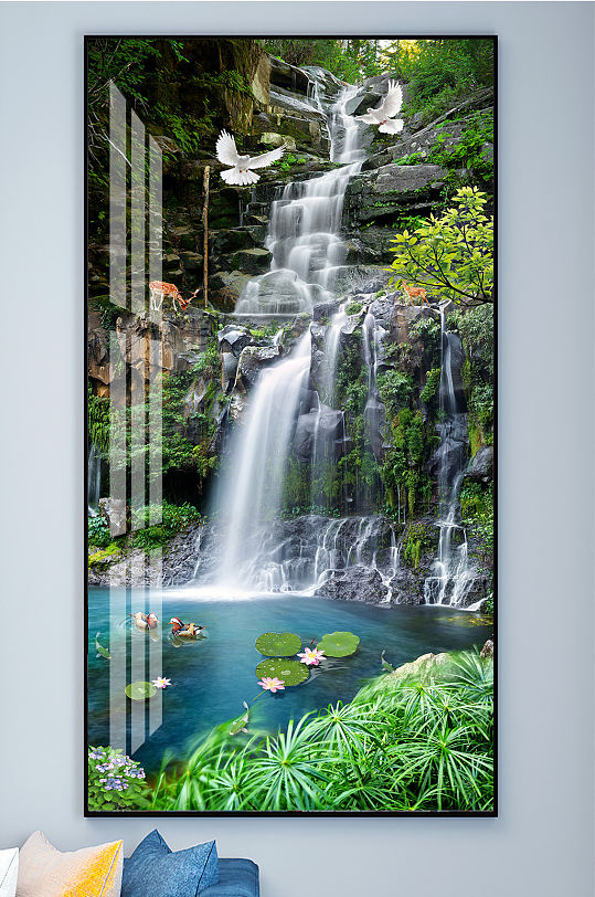 绿色森林流水生财风景画-众图网