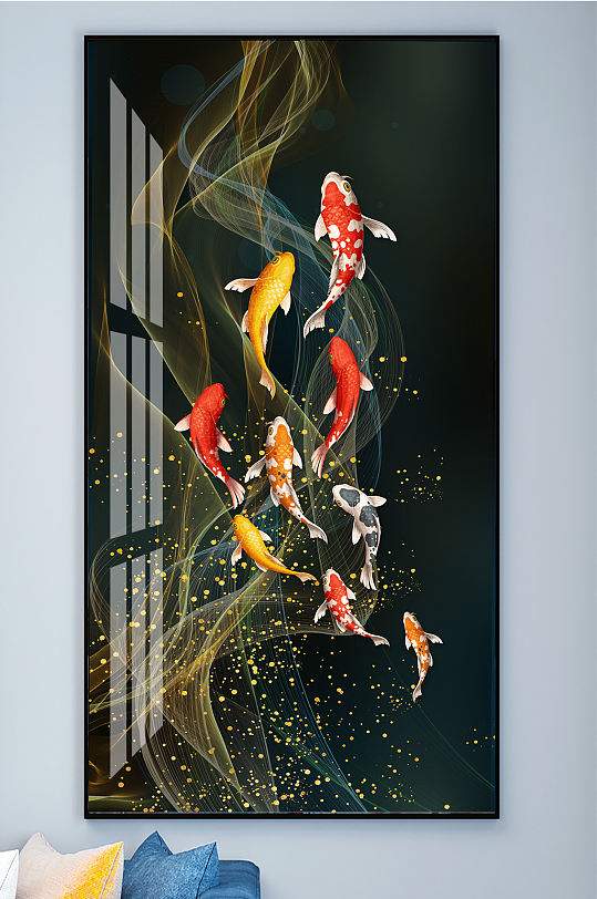 九鱼图艺术线条飘带丝带绸带装饰画-众图网