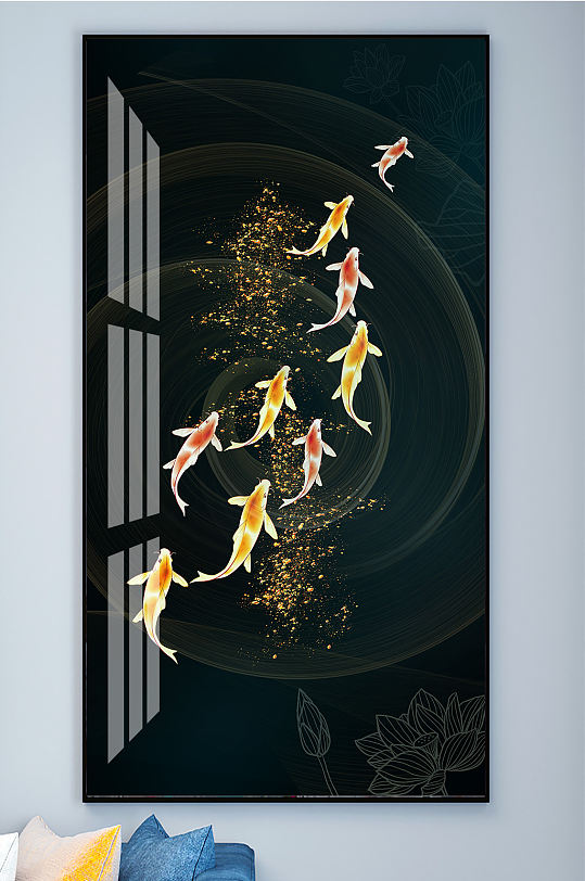 九鱼图年年有鱼晶瓷画玄关