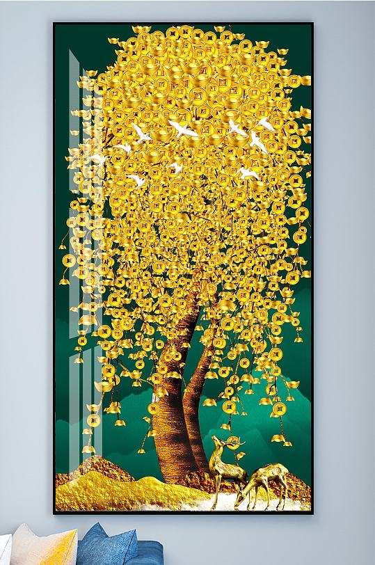 黄金满地金色发财树装饰画
