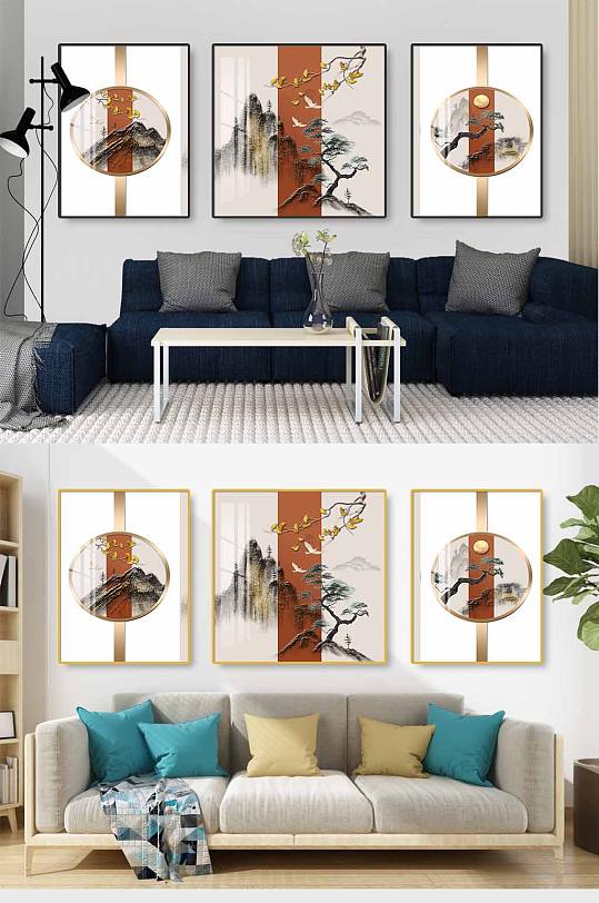 中式山水线条国画装饰画-众图网