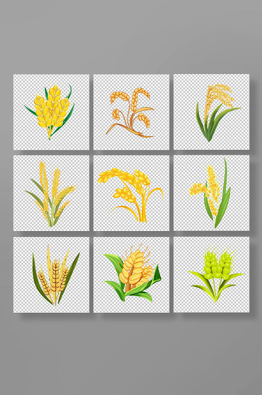 大米农作物稻谷稻穗手绘元素插画-众图网