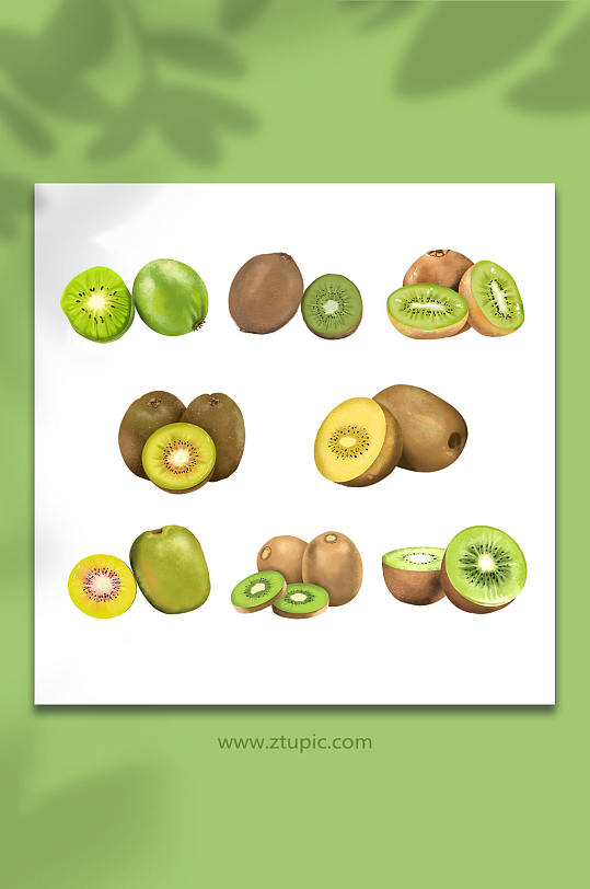 猕猴桃冬季水果元素手绘插画-众图网