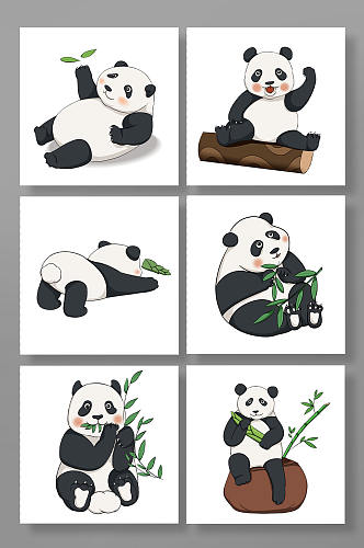 手绘可爱熊猫动物元素插画