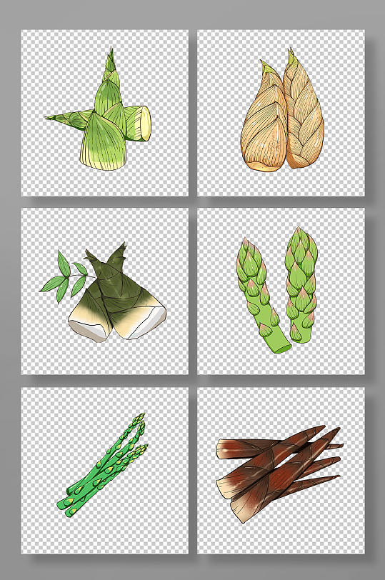 春天春笋竹笋芦笋手绘元素插画-众图网