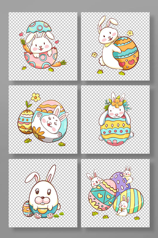 复活节兔子彩蛋手绘插画元素-众图网