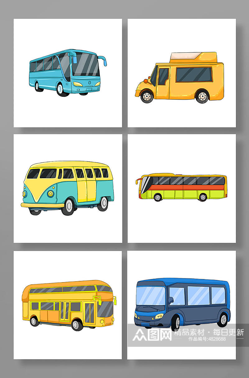 卡通公交大巴交通工具元素插画素材