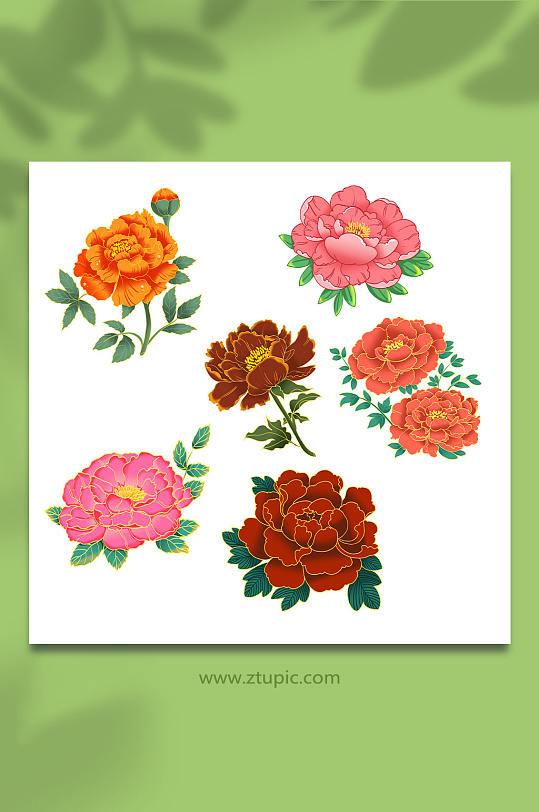典雅國潮牡丹花花卉插畫元素