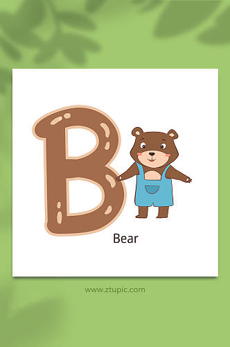 卡通动物小熊字母插画元素