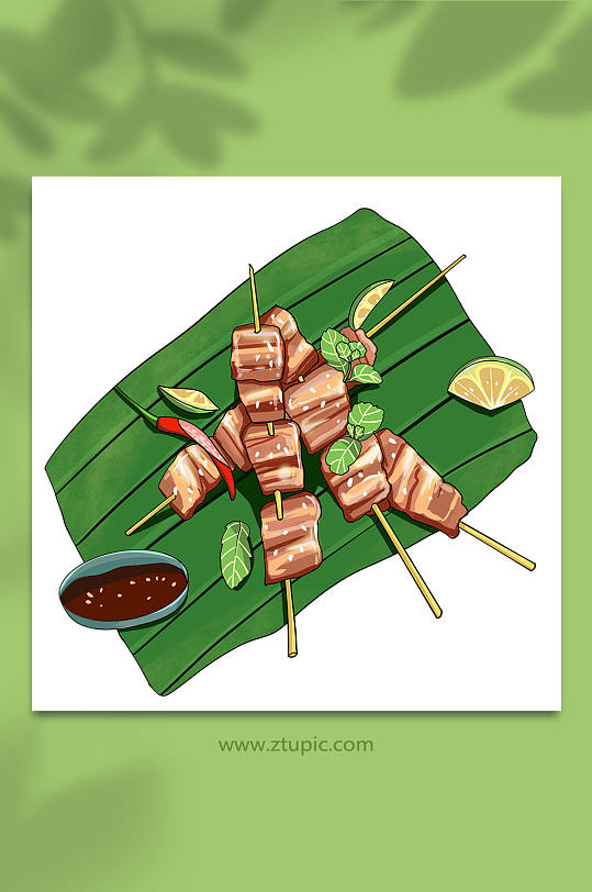 越南美食烤串插画元素