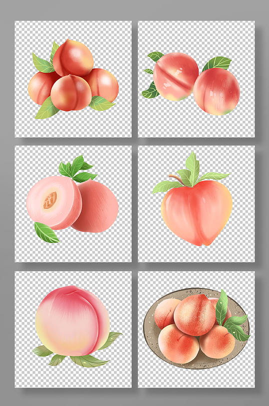 写实水蜜桃水果元素插画-众图网