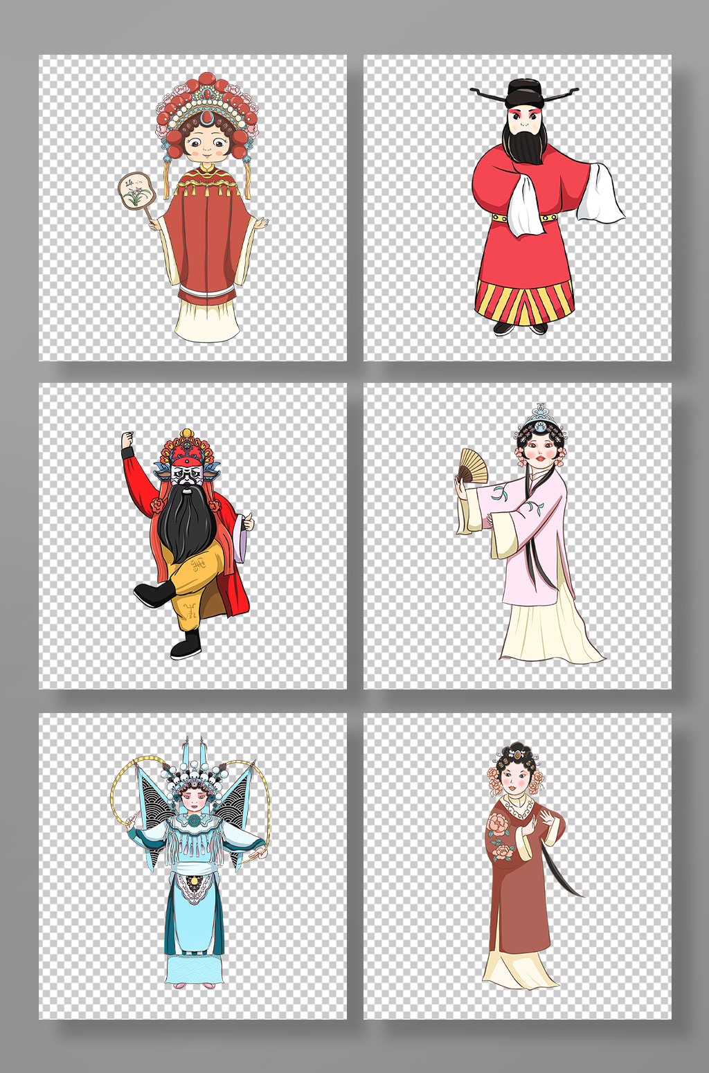 卡通传统京剧戏曲卡通人物元素插画素材