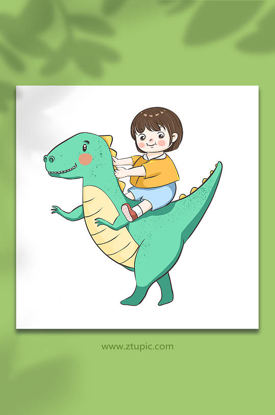 儿童节小女孩骑恐龙人物插画