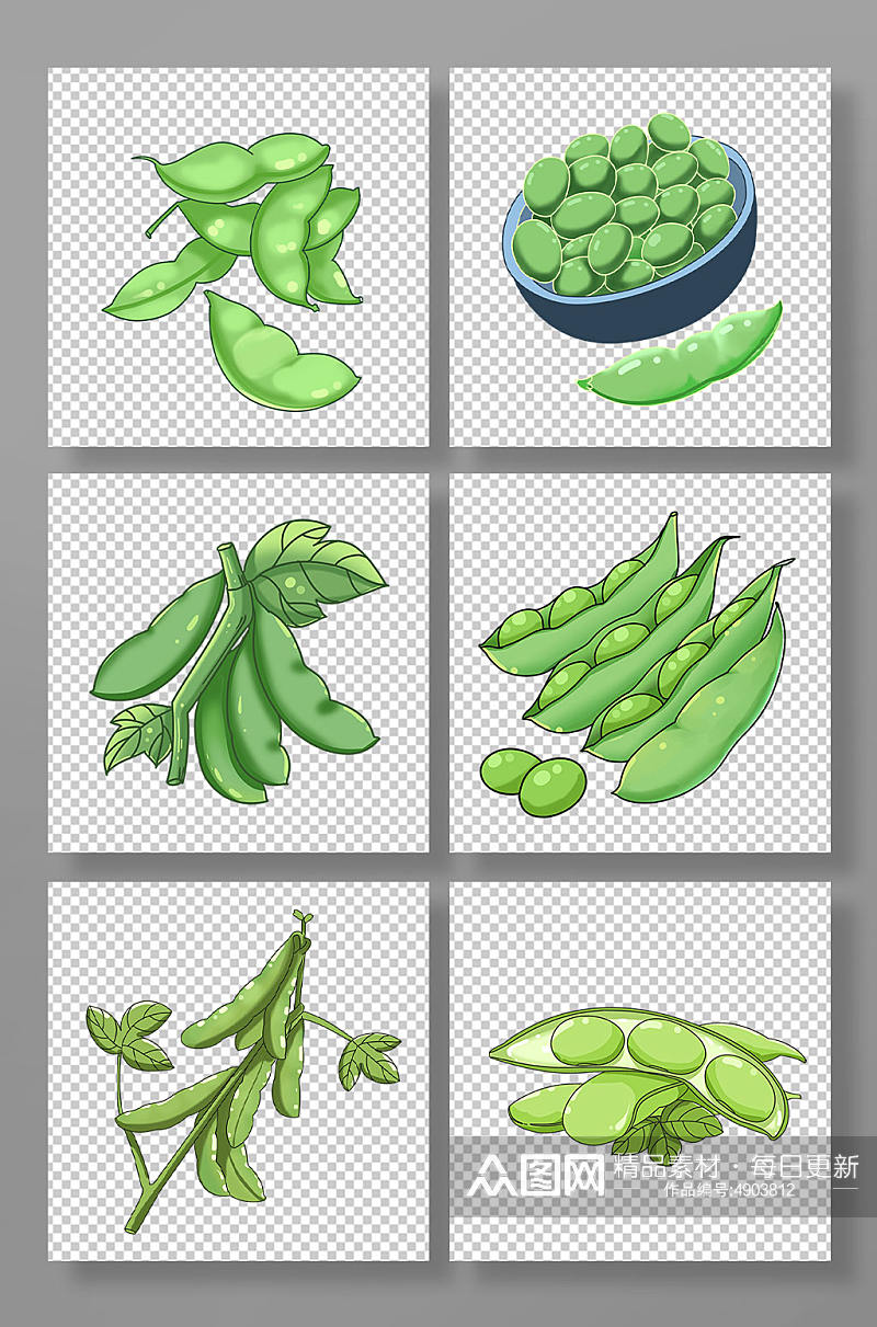 蔬菜毛豆插画元素素材