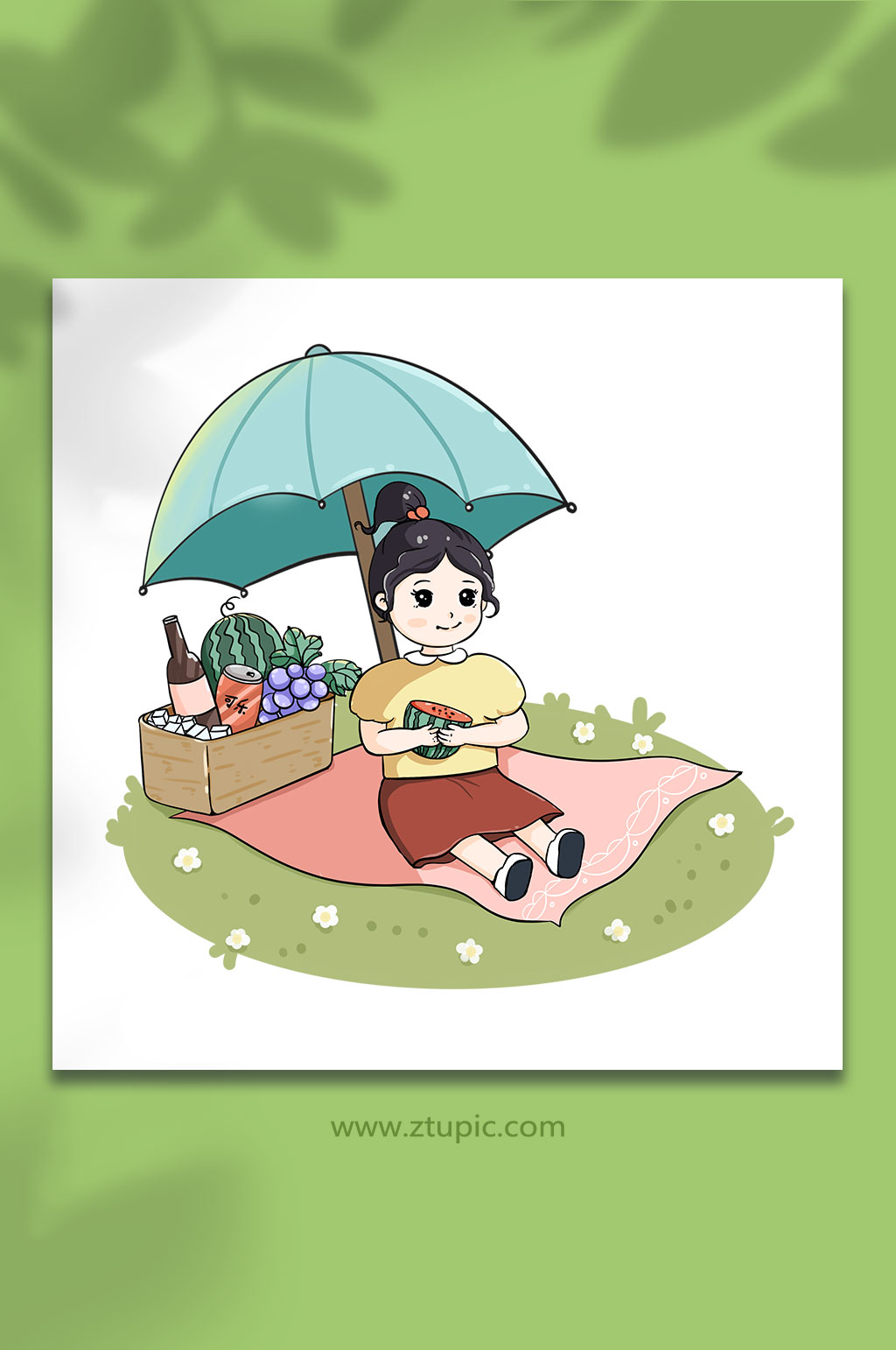 大暑节气夏季小女孩露营卡通元素插画素材