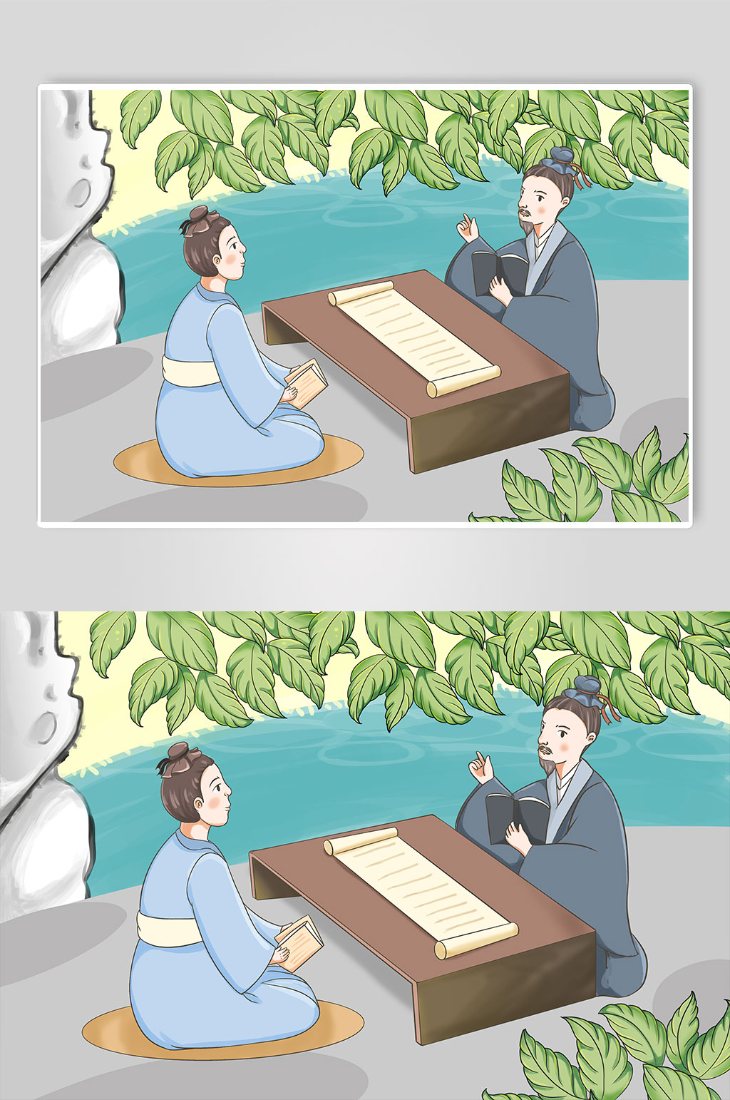 古代私塾教學(xué)老師教師節(jié)卡通人物插畫素材