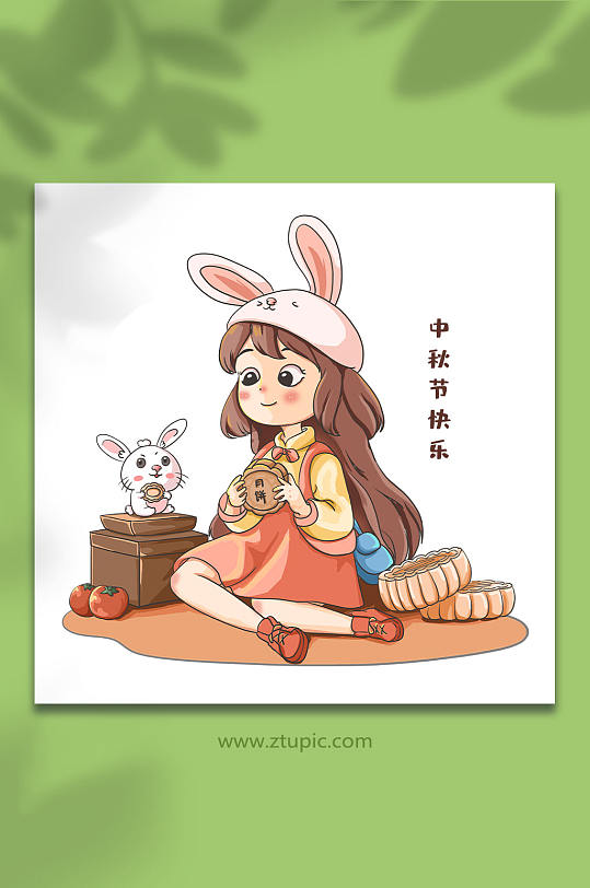 中秋节节日卡通兔子人物插画