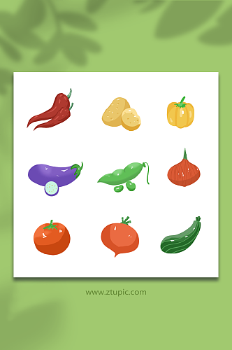 手绘各类蔬菜蔬菜元素插画