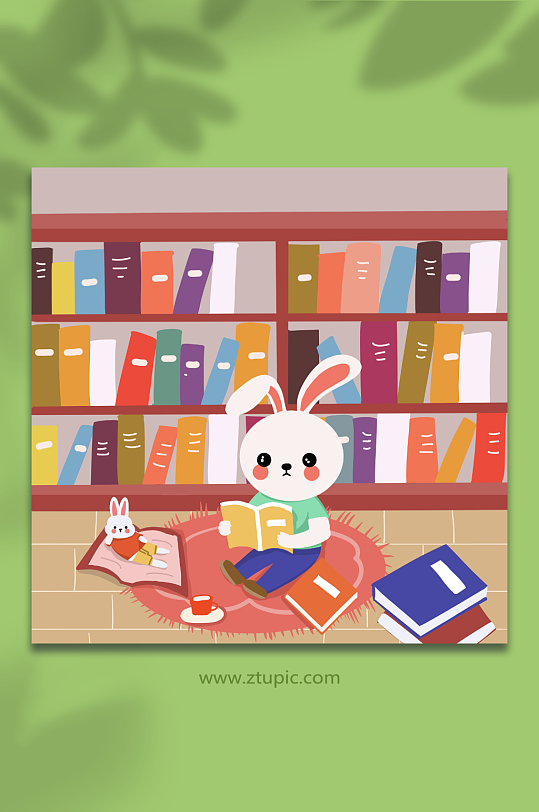 读书的兔子校园兔子学习人物插画-众图网