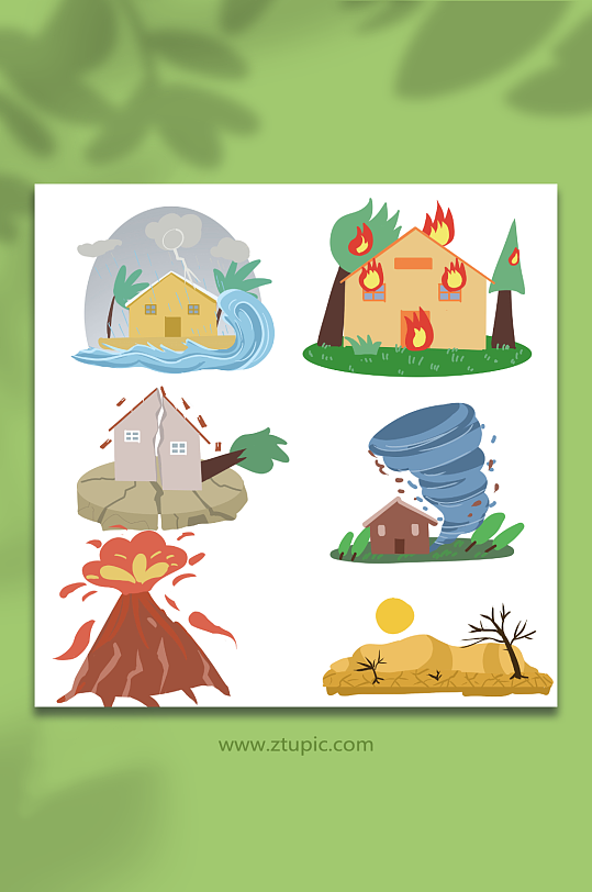手绘火灾卡通自然灾害元素插画