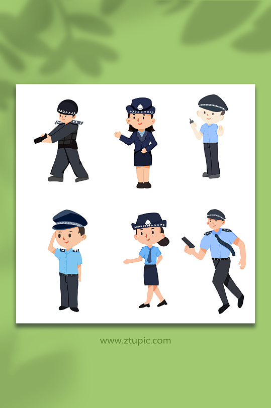 手绘扁平人物警察人物元素插画-众图网