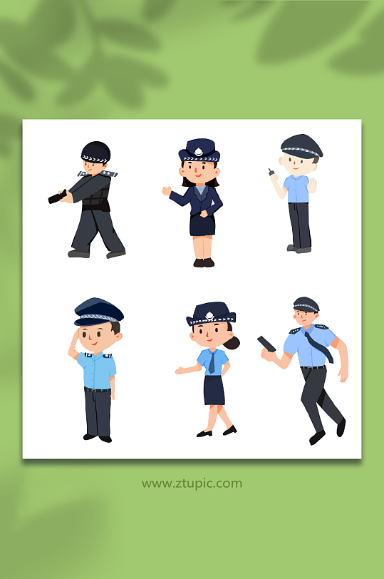 手绘扁平人物警察人物元素插画