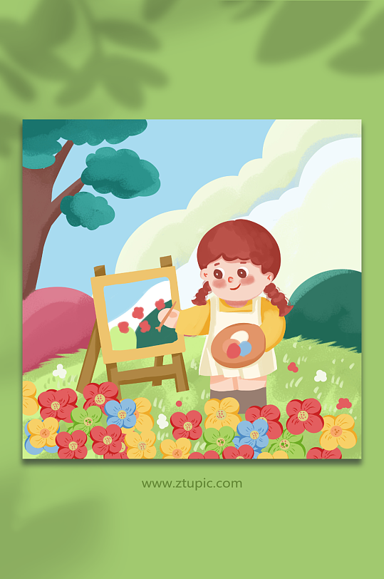 手绘绘画节气立春节气人物插画-众图网