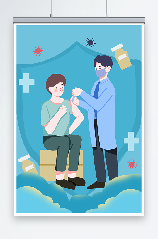 扁平手绘医生疫苗接种宣传插画-众图网
