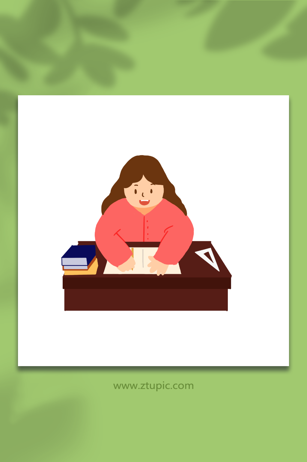 手绘扁平考试学习复习辅导场景女孩插画元素素材