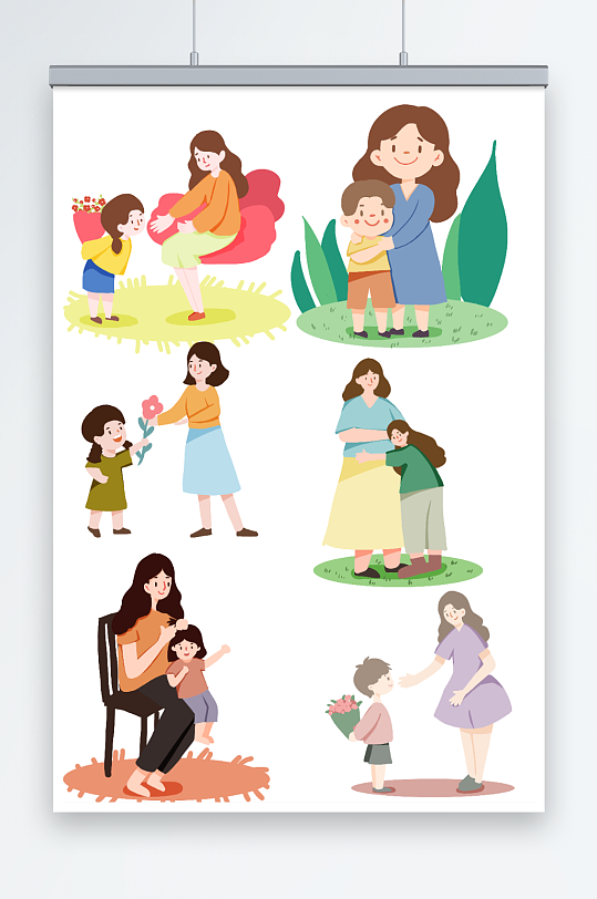手绘温馨母亲节人物元素插画-众图网