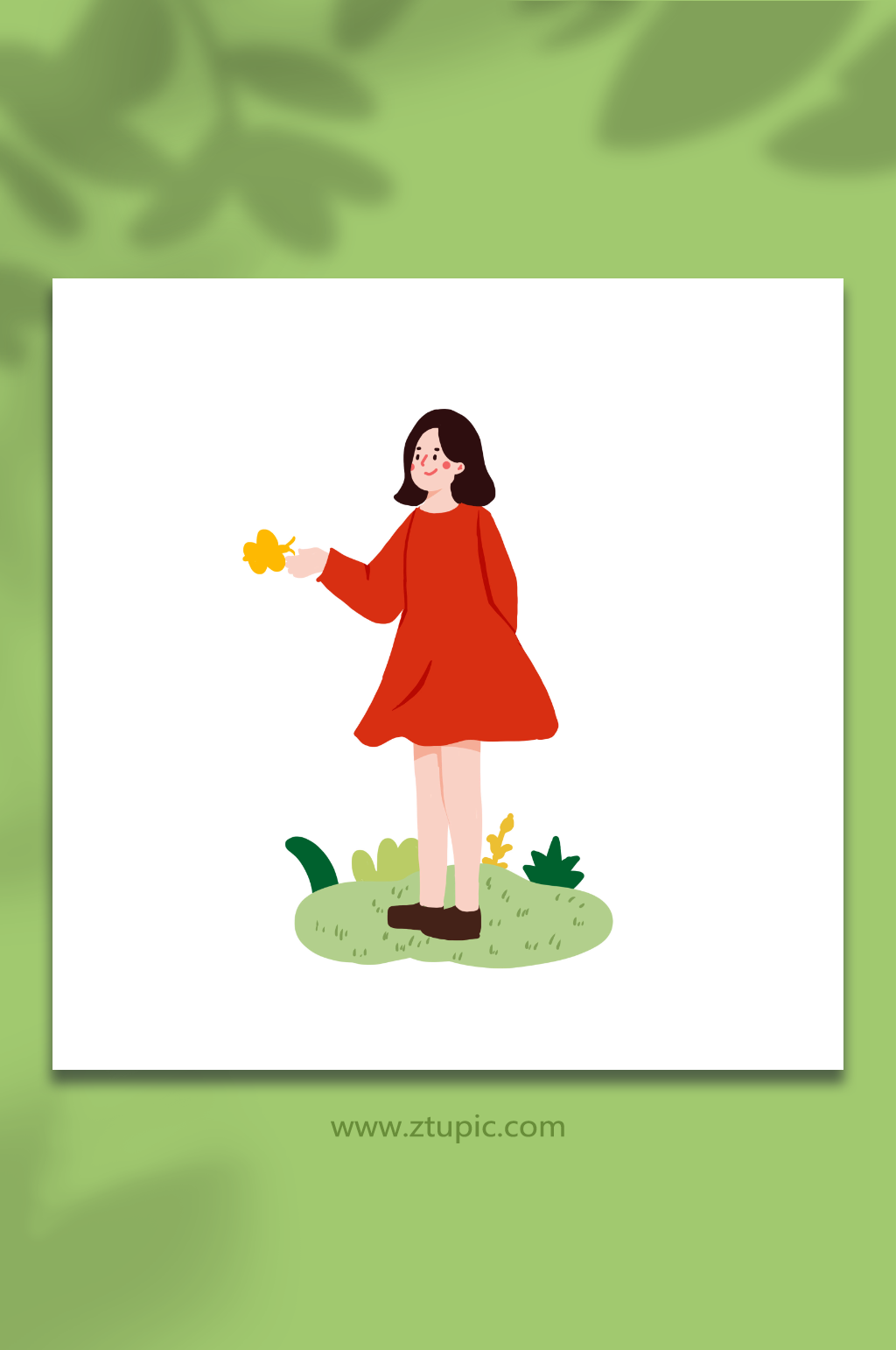 手绘女孩踏青立夏节气人物元素插画素材