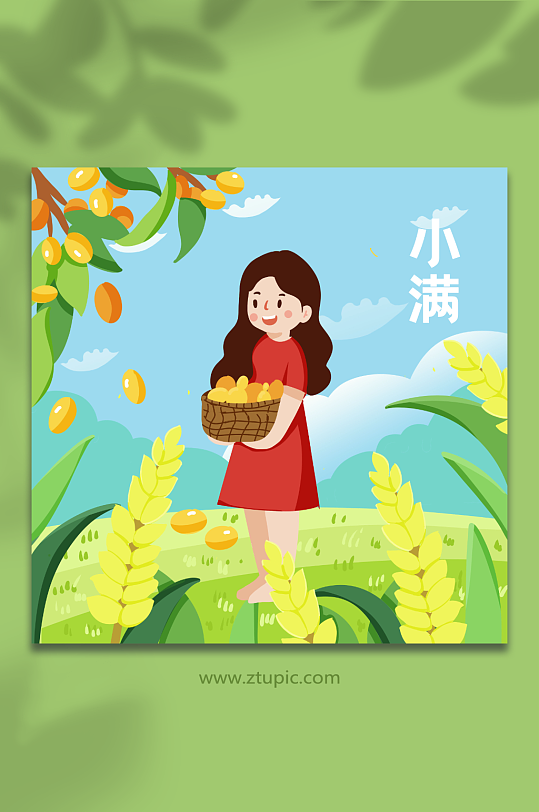 手绘扁平小满节气人物插画-众图网