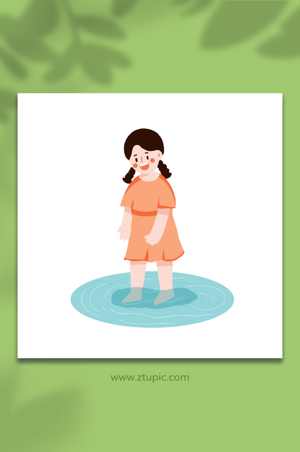 夏至节气女孩玩水夏季避暑元素插画素材
