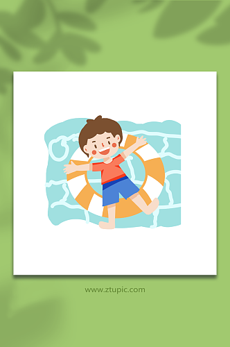 夏至节气套泳圈泡泳池夏季避暑元素插画
