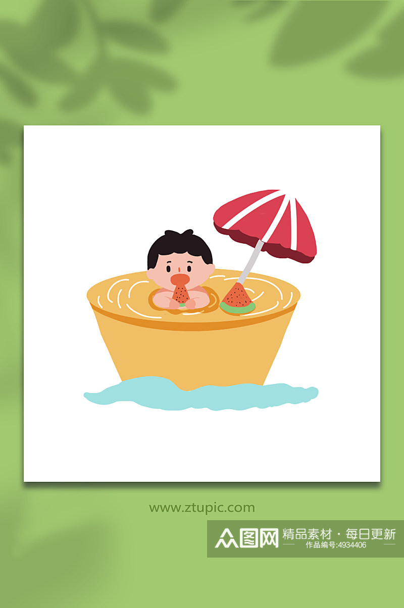夏至节气泡水吃西瓜夏季避暑元素插画素材