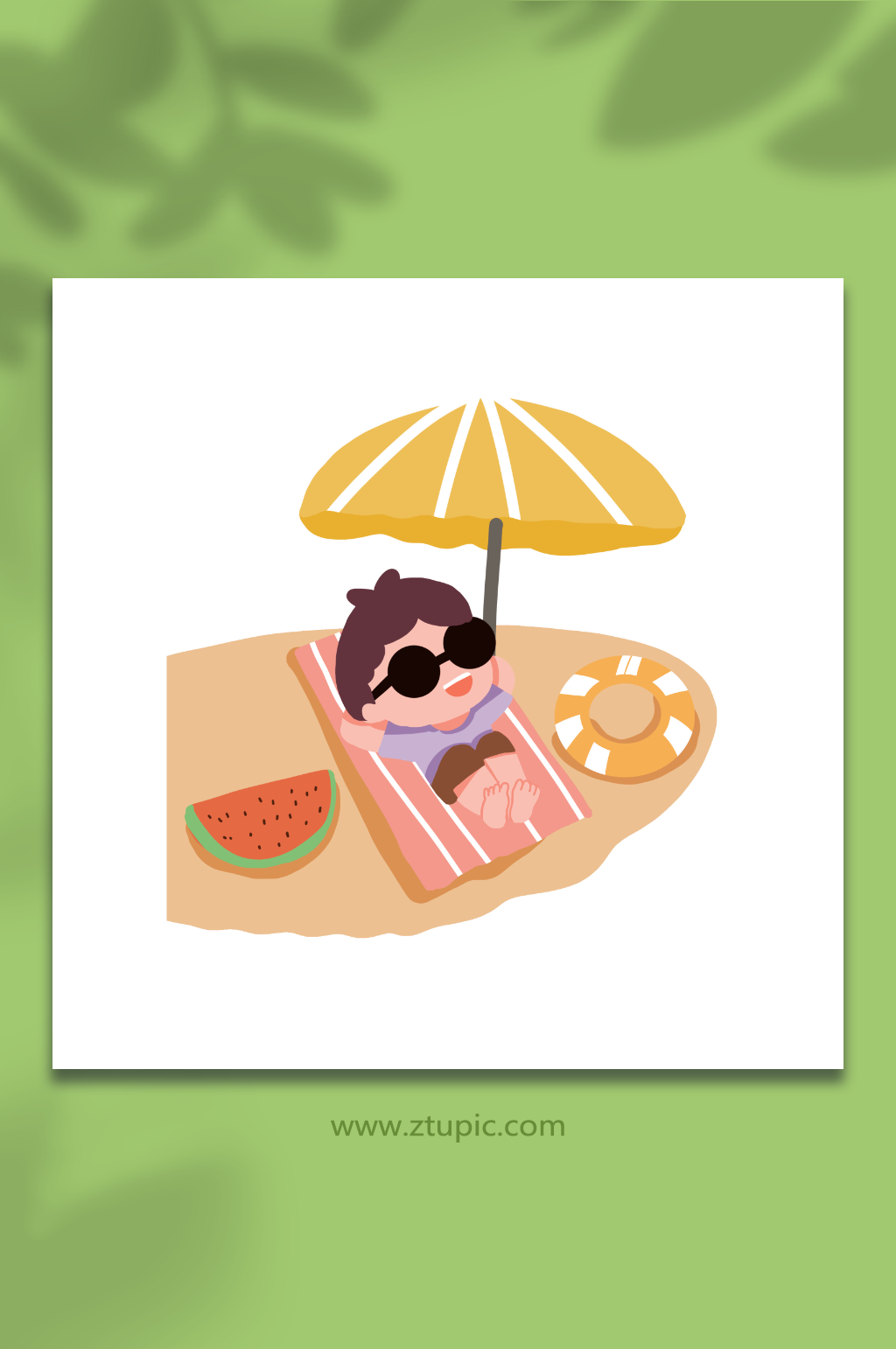 夏至节气沙滩吹风夏季避暑元素插画素材