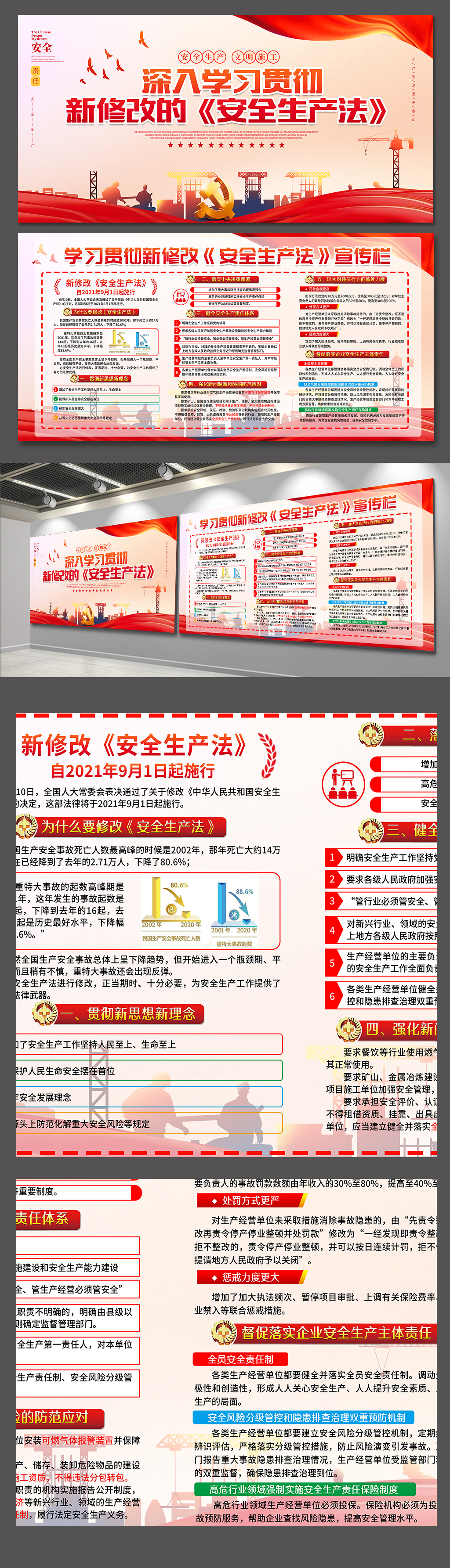 深入学习新安全生产法展板党建风展板素材
