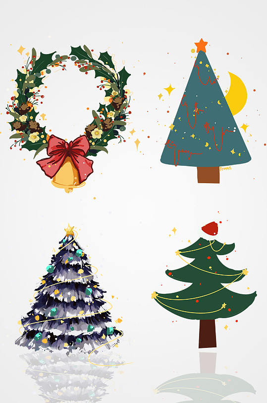 圣诞元素圣诞树插画可爱扁平风格圣诞节