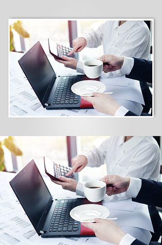 企业人物摄影图高清照片喝咖啡开会动作