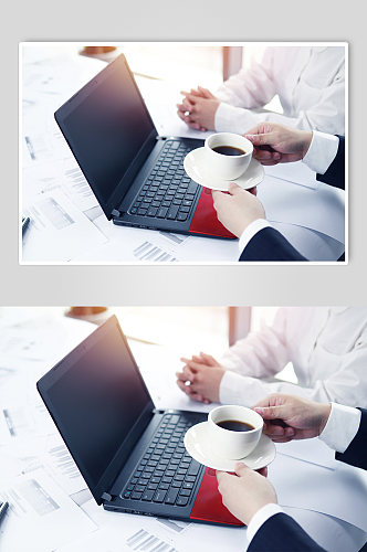 企业人物摄影图高清照片喝咖啡开会动作