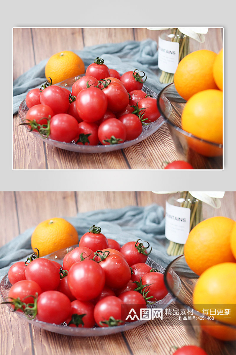 圣女果橙子水果照片摄影图杂志配图海报配图素材