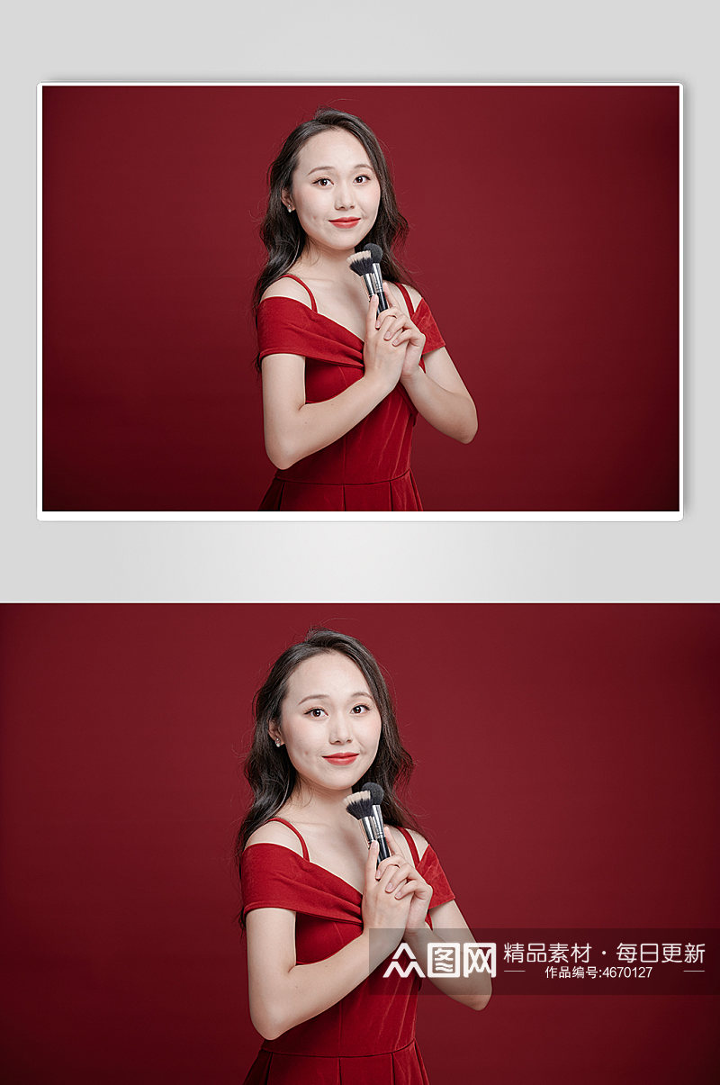 红裙女生美妆化妆品宣传海报元素摄影图照片素材