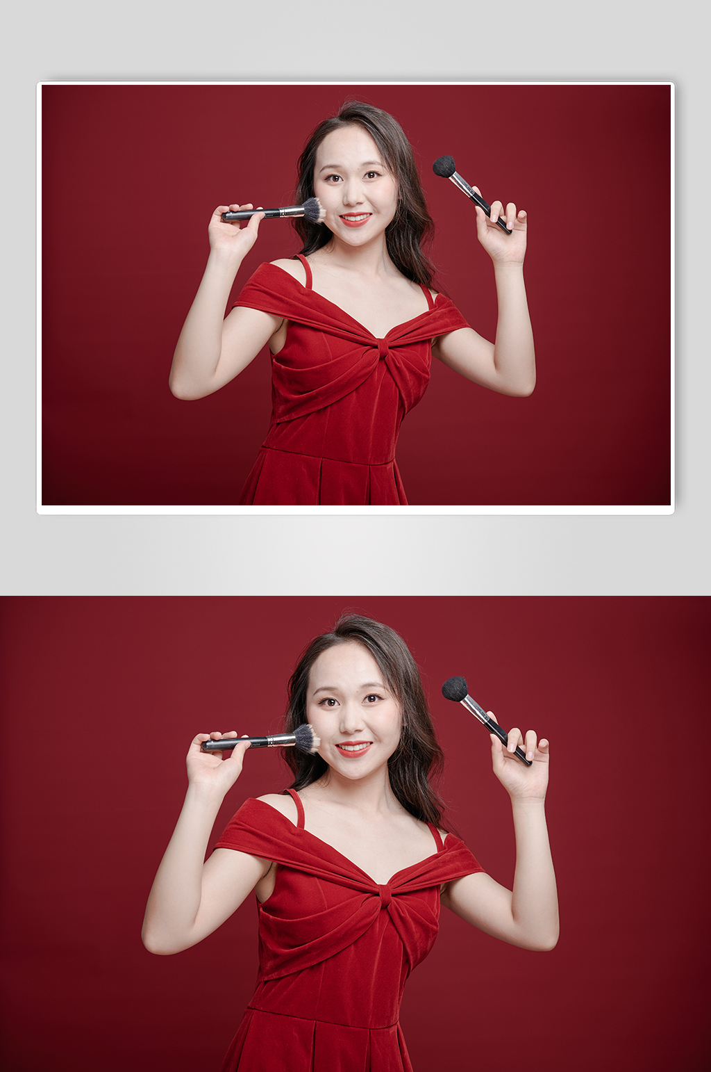 红裙女生美妆化妆品宣传海报元素摄影图照片素材