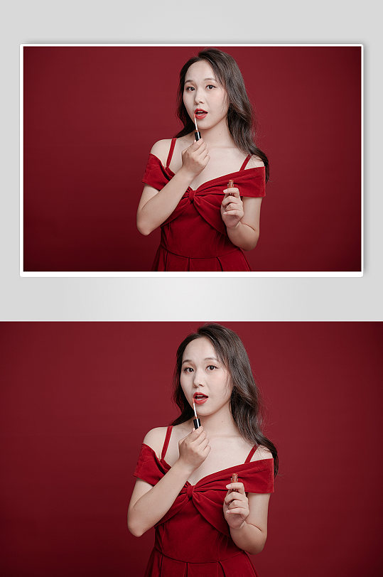 红裙女生美妆化妆品宣传海报元素摄影图照片