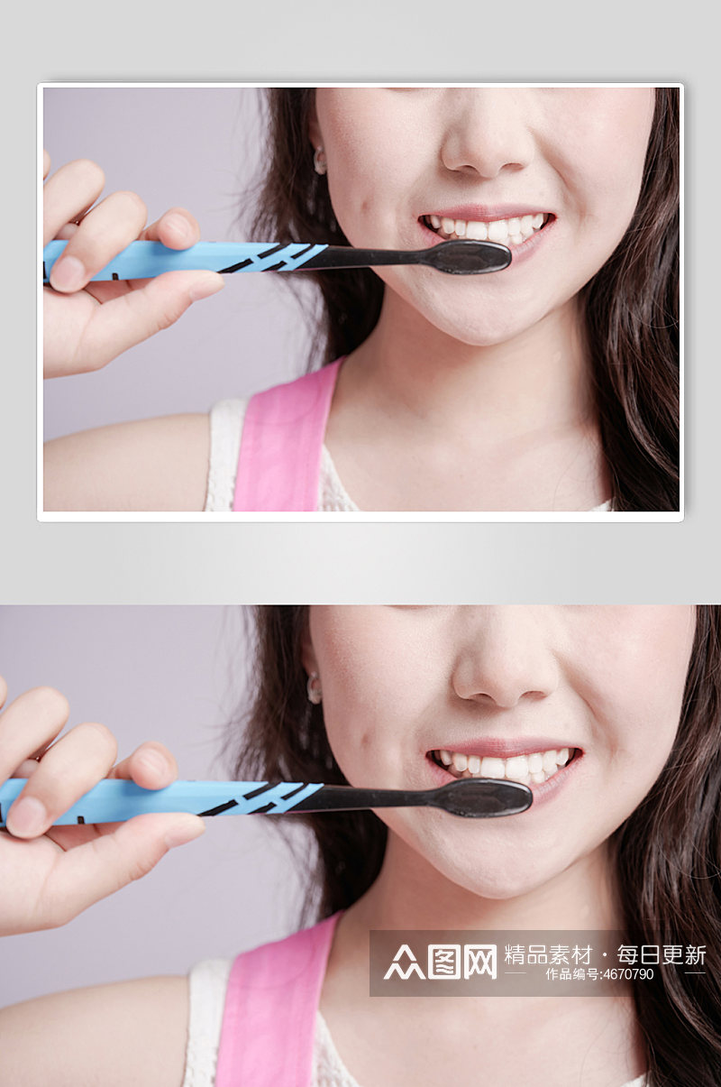 女生刷牙爱牙护牙牙科宣传精修摄影图照片素材