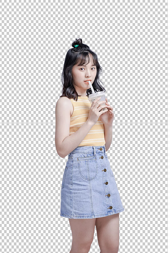 女生喝饮料人物摄影图照片免扣png元素