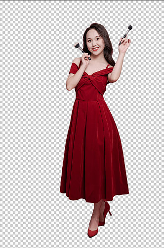 红裙女生化妆美妆摄影图png免扣设计元素