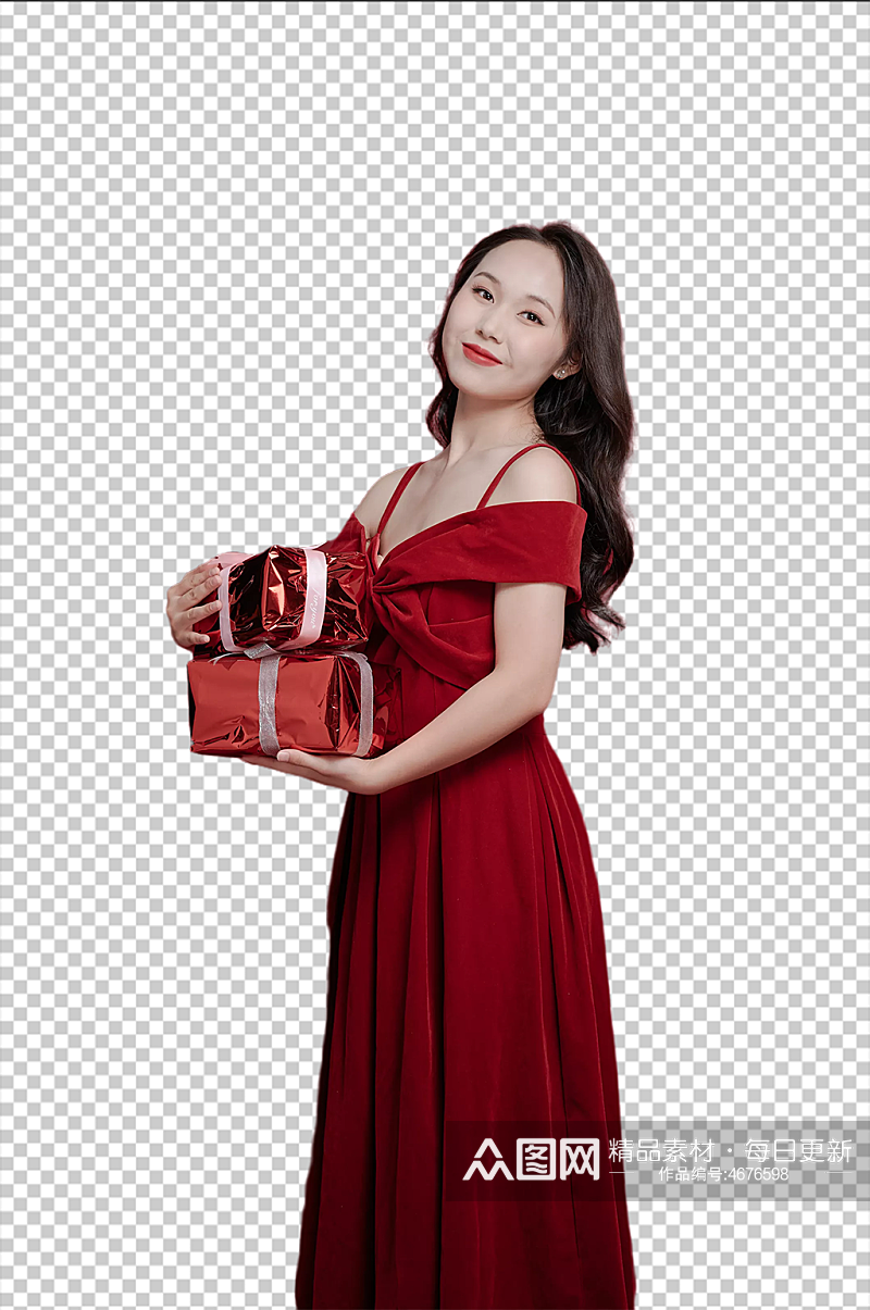 红裙女生送生日礼物拿喇叭摄影图免扣png元素素材