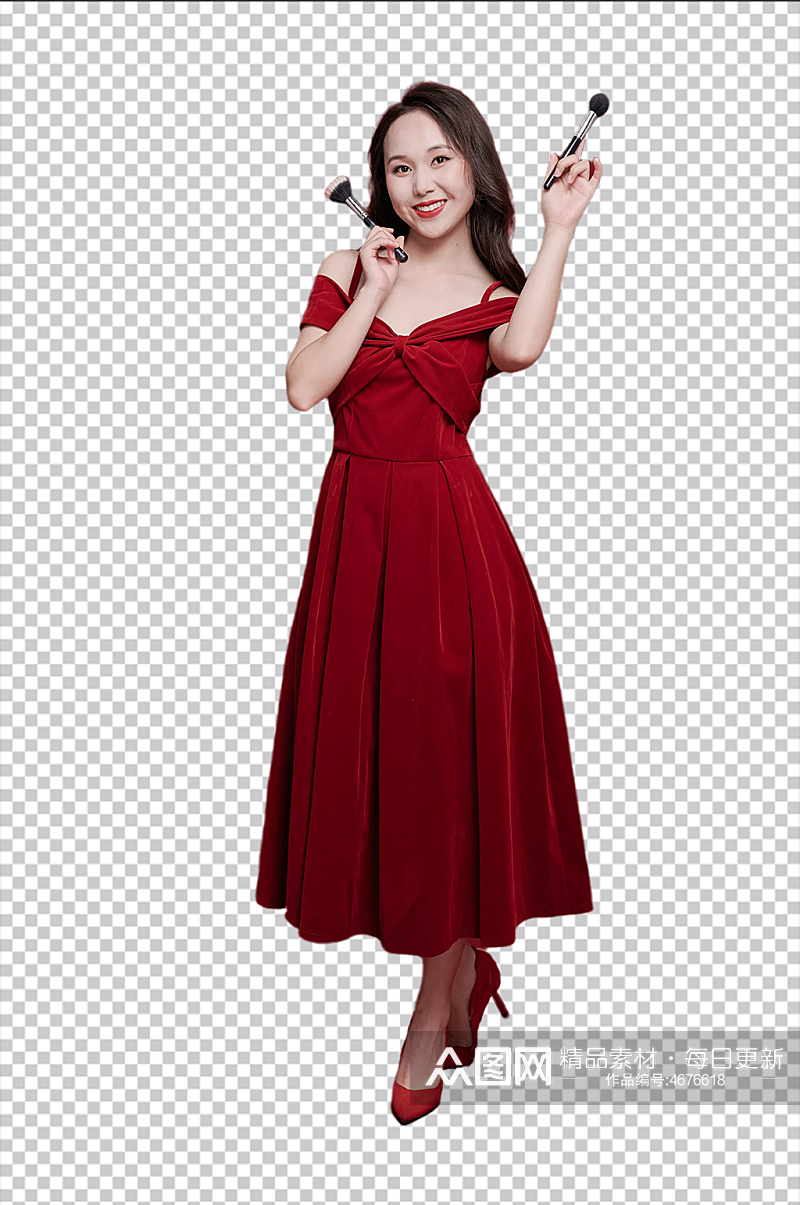 红裙女生化妆美妆摄影图png免扣设计元素素材