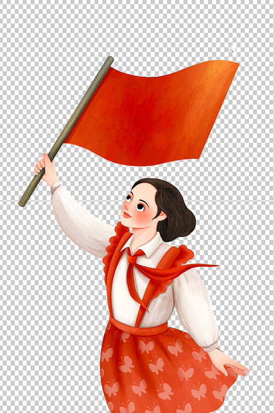 揮動紅旗黨建小清新治愈系免扣元素png
